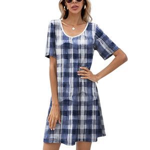 SAKURAFINA Blue & White Plaid Short Sleeve Shift Dress Size 3X